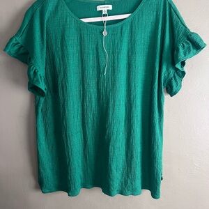 Max Studio Green Flutter Sleeve Ribbed T-Shirt
